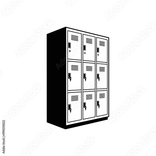 Black and white illustration of a row of school lockers