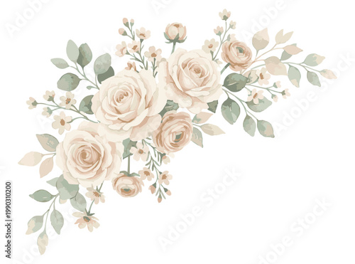 Elegant Watercolor Floral Arrangement with Soft Pastel Roses.