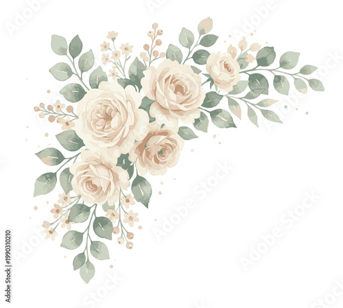 Elegant Floral Corner Arrangement with Soft Cream Roses and Greenery.