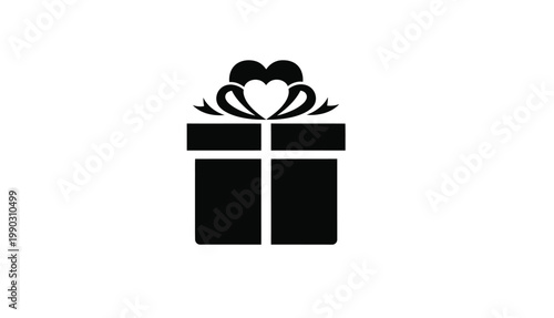 Simple black and white gift box icon with a decorative bow