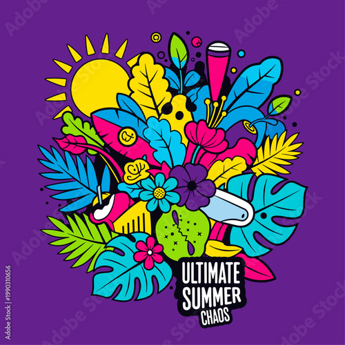 Colorful Summer Tropical Leaf Illustration.