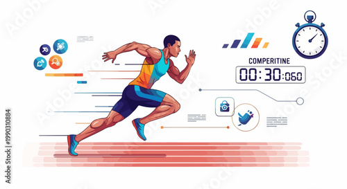 Man Running Fast on Track.