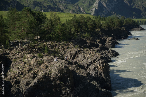 tall rocks near rivers in the mountains, solidified lava