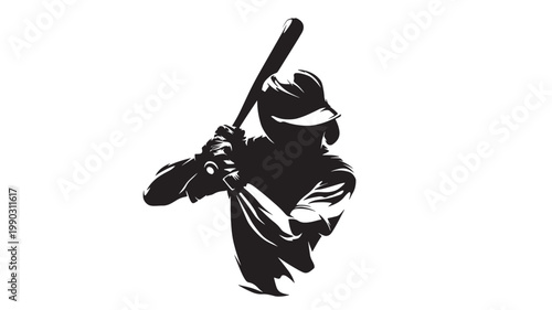 Baseball player icon with bat in black silhouette style for sports, competition, and athletic branding