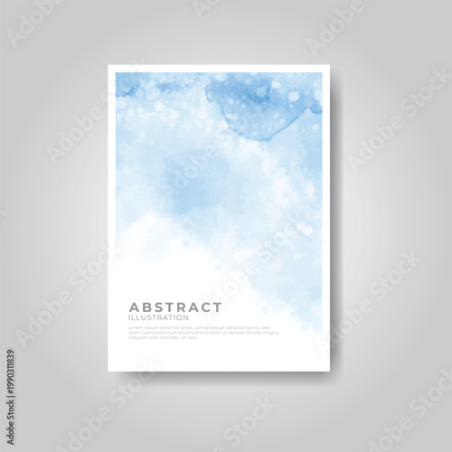 Abstract watercolor painting in white frame serene blue and white hues