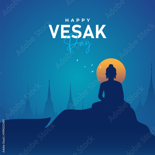 Happy Vesak Day Buddha Silhouette illustration