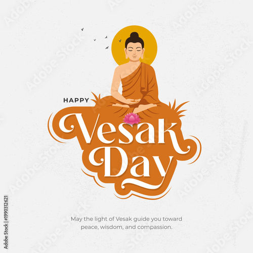 Happy Vesak Day Greeting With Meditating Buddha