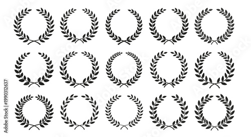 Set of classic laurel wreaths representing victory, achievement, and success, perfect for various design projects and awards.