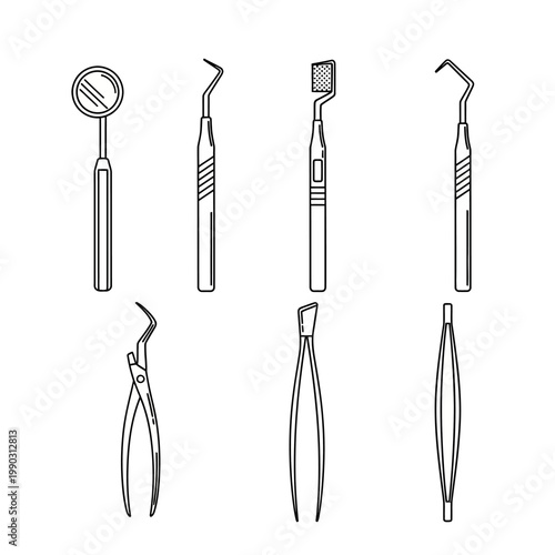 Dental tools in outline vector style for healthcare and medical concepts