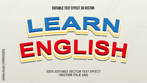 '' learn english '' TEXT EFFECT 3D VECTOR FOR ALL YOUR NEEDS
