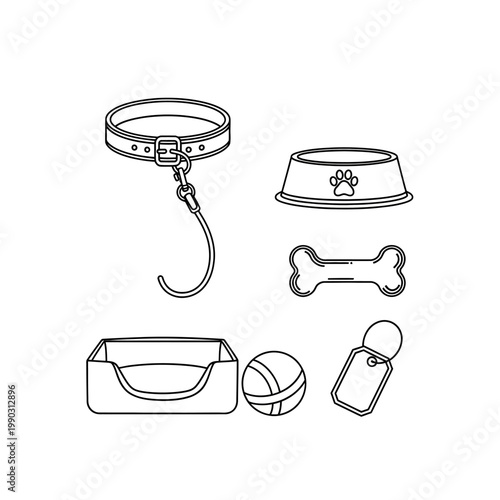 Dog accessories graphic illustration isolated on white background