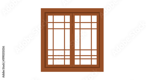 Traditional Chinese window illustration with intricate wooden lattice design on a white background, showcasing cultural elegance and symmetry