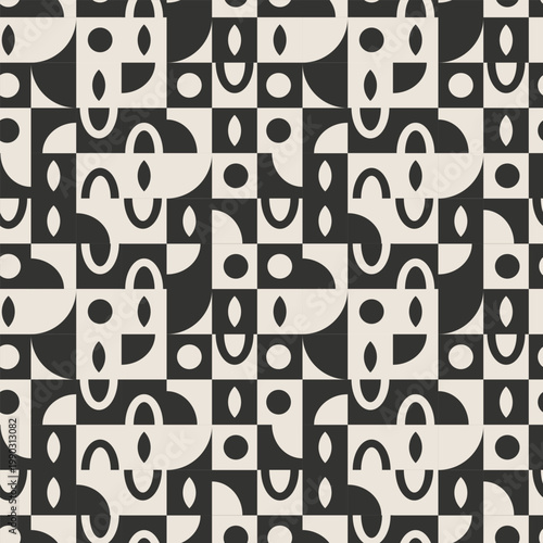Minimal Black Beige Geometric Checker Seamless Pattern Abstract Mid Century Style