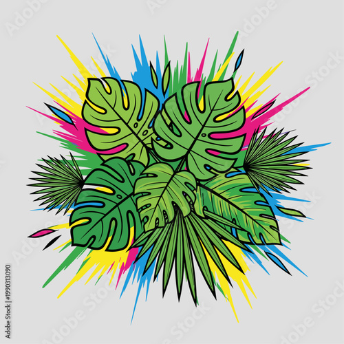 Tropical green leaves illustration.