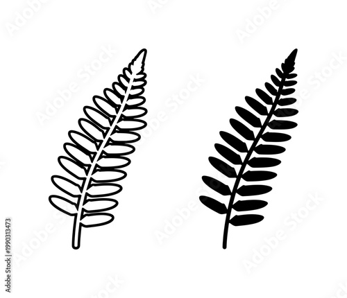 Foto Black Fern Leaf Outline and Silhouette Vector Set