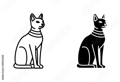 Ancient Egyptian Bastet Cat Goddess Vector Icon Set