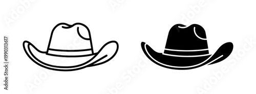 Cowboy hat vector icon set in outline and solid style