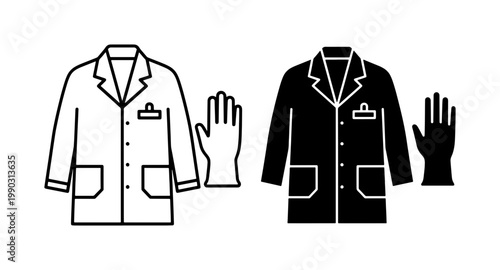 Medical Lab Coat and Protective Glove Icon Set