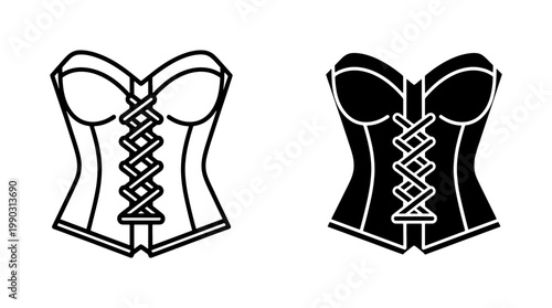 Laced Corset Icon Set in Outline and Silhouette Style