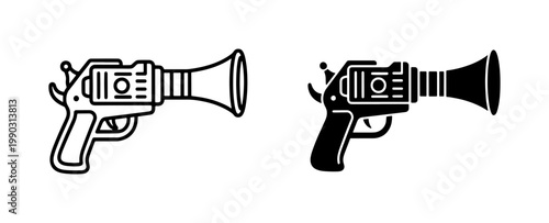 Retro Steampunk Raygun Line Art and Silhouette Icons