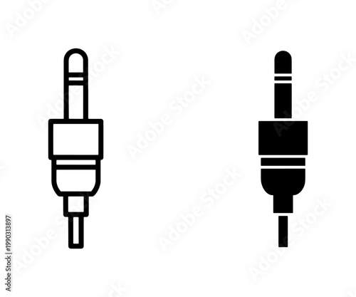 Audio Jack Connector Line and Silhouette Icon Set