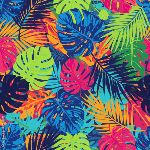 Colorful tropical palm leaves pattern.