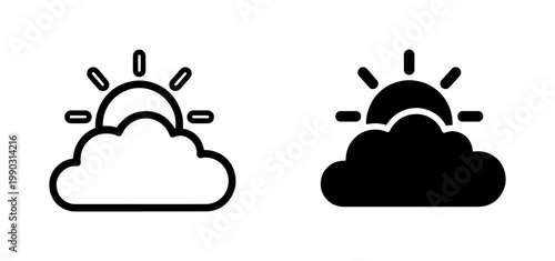 Sun behind cloud icon set for weather forecast