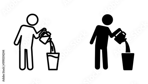 Stick Figure Pouring Water From Pitcher Into Glass Icon