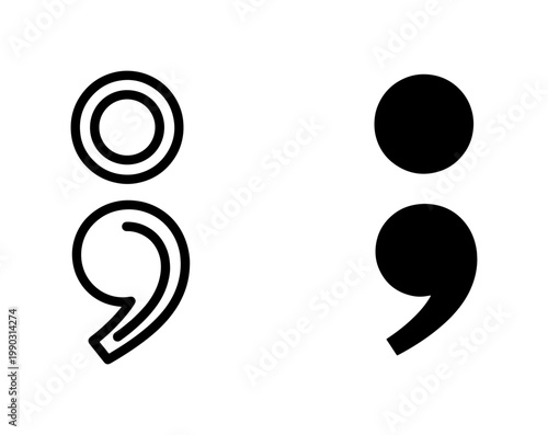 Semicolon Punctuation Icon Set in Outline and Solid Style