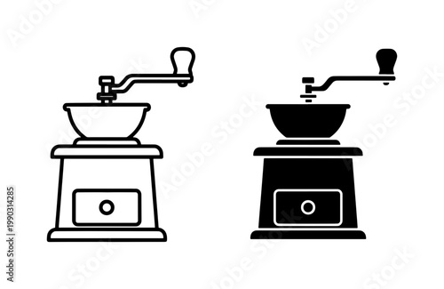 Vintage Manual Coffee Grinder Icon Set