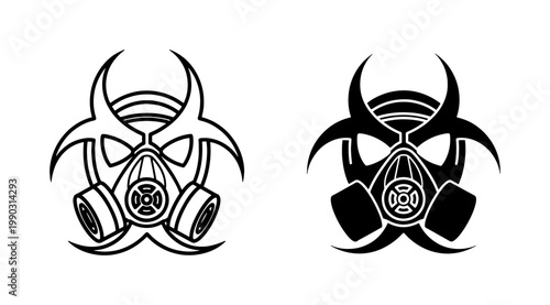 Biohazard Gas Mask Icon Set with Toxic Warning Symbol