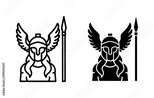Valkyrie Warrior Icon with Winged Helmet and Spear