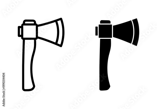 Axe icon set with outline and solid black silhouette styles