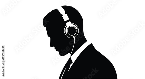 Businessman wearing headphones silhouette profile