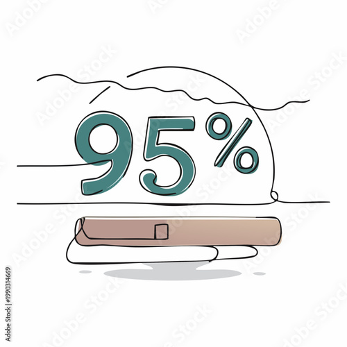 95 percent off discount banner drawn in continuous one line art style. Minimalist hand-drawn vector illustration for holiday season sale, special offer, promo campaign