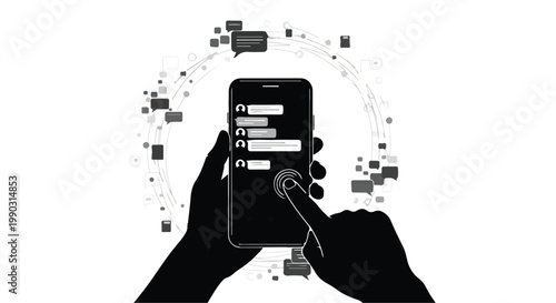 hands holding smartphone with chat bot or AI assistant on screen