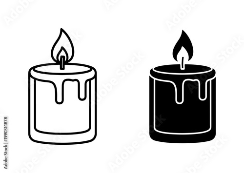 Burning Scented Candle Icon Set in Glass Jar