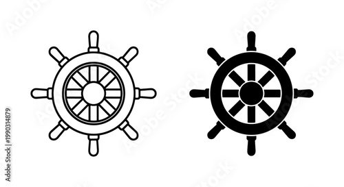 Nautical Ship Wheel Outline and Silhouette Vector Icons