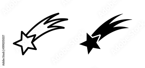 Shooting star falling comet black outline icons
