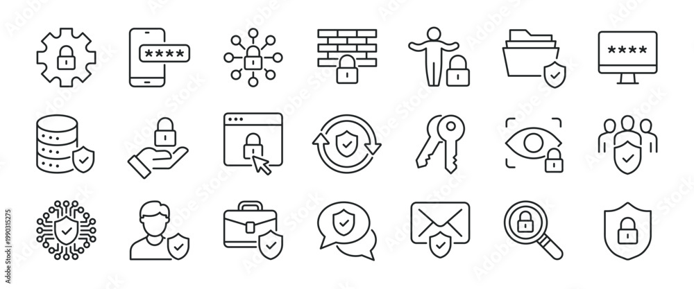 Fototapeta premium Security thin line icons. For website marketing design, logo, app, template, ui, etc. Vector illustration