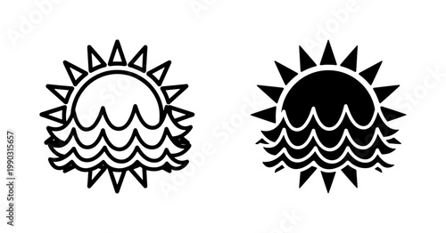 Minimalist Sun and Sea Wave Icon Set