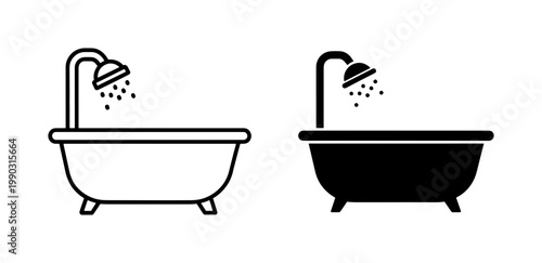 Bathtub with Shower Head Line and Glyph Icon Set