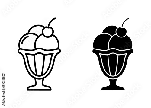 Ice Cream Sundae Icon Set with Cherry on Top