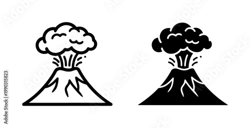 Volcano Eruption Icon Set with Smoke and Ash