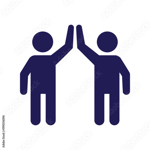High five teamwork vector icon, flat style, partnership success symbol, blue silhouette