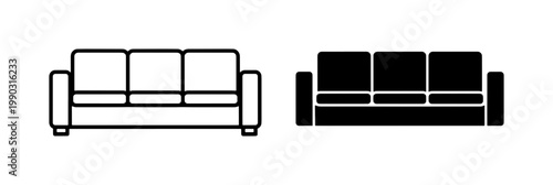 Modern Sofa Icon Set in Outline and Solid Style