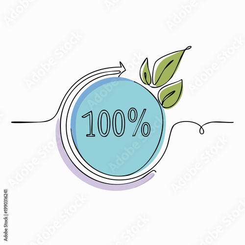 100 percent off discount banner drawn in continuous one line art style. Minimalist hand-drawn vector illustration for holiday season sale, special offer, promo campaign