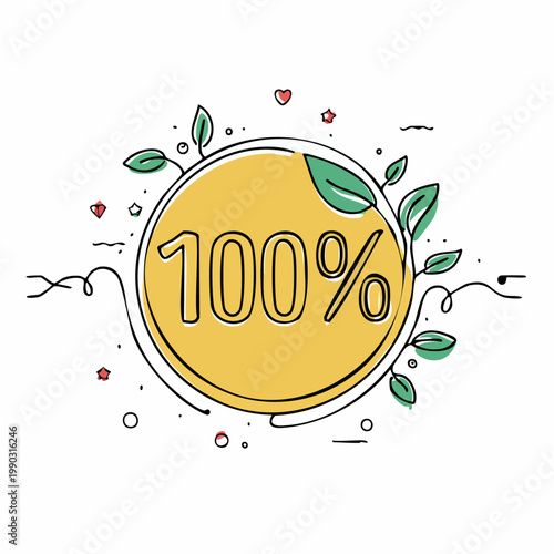 100 percent off discount banner drawn in continuous one line art style. Minimalist hand-drawn vector illustration for holiday season sale, special offer, promo campaign
