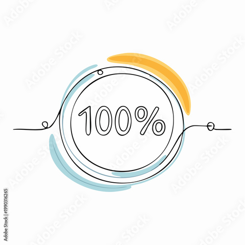 100 percent off discount banner drawn in continuous one line art style. Minimalist hand-drawn vector illustration for holiday season sale, special offer, promo campaign