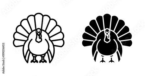 Turkey Bird Line and Silhouette Icon Set